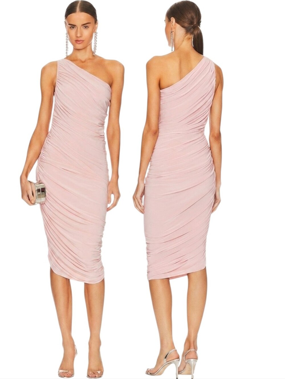 NORMA KAMALI "Diana" One Shoulder Ruched Gown In Blush - Size L